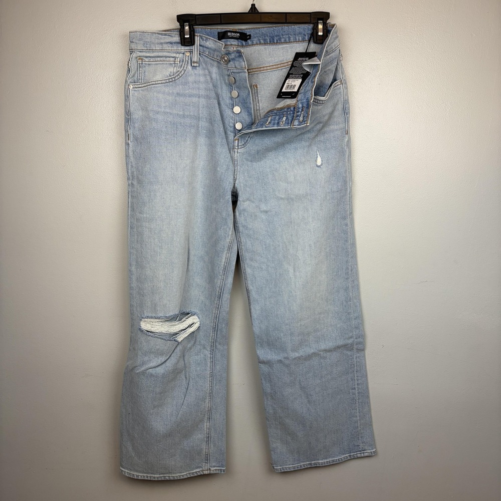 Hudson Rosie Jeans Womens 33 Light Wash High Rise Wide Leg Distressed DPRMMY1320